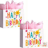 ViiTang Large Happy Birthday Gift Bags Set (2-Pack) with Tissue Paper & Card