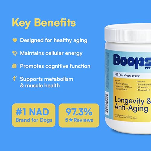NAD+ Precursor & Senior Dog Supplement - 90 Soft Chews with NMN Alternative for Longevity, Anti-Aging & Energy - Nicotinamide Riboside, Resveratrol, Quercetin