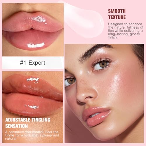 Lip Plumper with Hyaluronic Acid - Clear Moisturizing Lip Gloss for Full, Juicy Lips