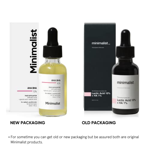 Minimalist 10% AHA BHA Exfoliating Serum for Beginners - Lactic Acid, Glycolic Acid & Salicylic Acid