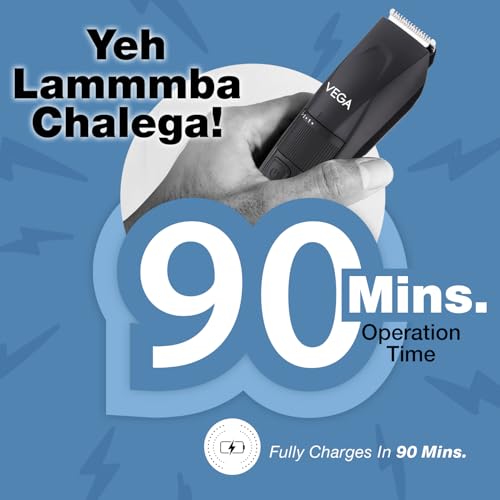 Vega Power Lite Beard Trimmer for Men - Black, 90 Min Runtime, 40 Length Settings