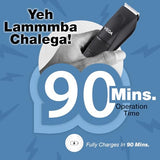 Vega Power Lite Beard Trimmer for Men - Black, 90 Min Runtime, 40 Length Settings