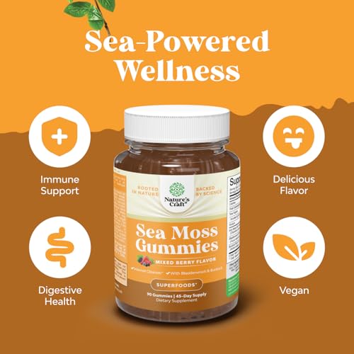Sea Moss Gummies for Adults and Kids - Vegan Immune Support with Burdock Bladderwrack - 60 Count