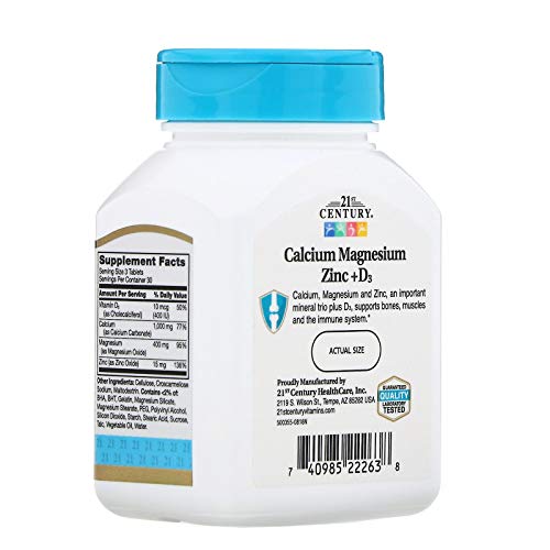 21st Century Cal Mag Zinc D3 Supplement - Bone & Immune Health (90 Tablets)