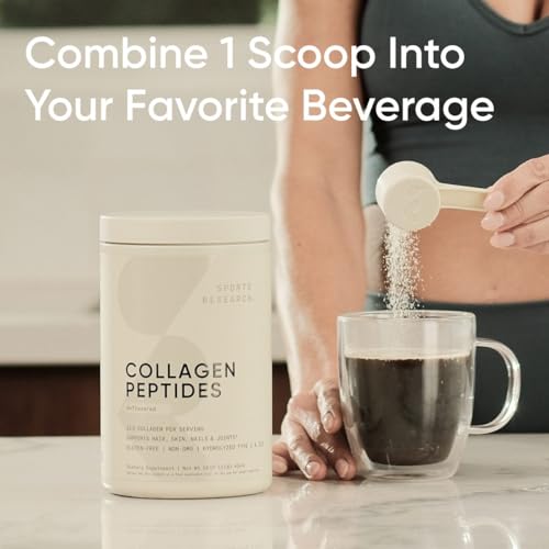 Sports Research Hydrolyzed Collagen Peptides Powder (Type I & III), Unflavored, 110.7g