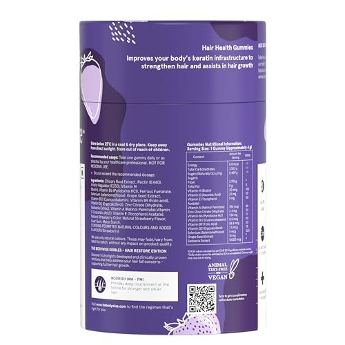 Be Bodywise Biotin Hair Gummies - Postpartum Hair Fall Support - 60 Day Pack - Strawberry Flavor