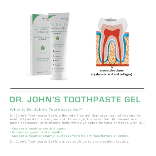 Hyalogic Dr. John’s Natural Toothpaste Gel (2-Pack) with Hyaluronic Acid & Xylitol - Gentle Whitening, Fresh Mint, Vegan (4.58 oz / 130g)