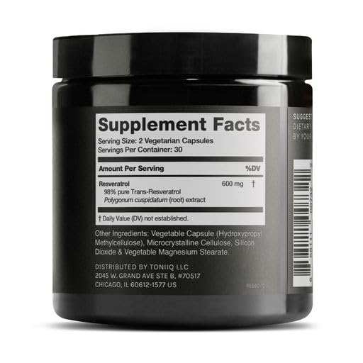 Toniiq Ultra High Purity Resveratrol Capsules - 98% Trans-Resveratrol, 60 Caps