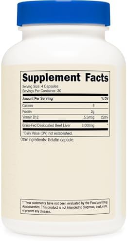 Nutricost Grass-Fed Beef Liver Capsules: 120 Capsules (750mg)