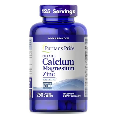 Puritan's Pride Chelated Calcium Magnesium Zinc - 250 Count for Bone & Immune Support