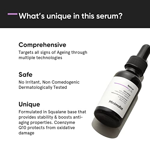 Minimalist 0.3% Retinol Serum - Anti-Aging Night Serum with Retinol & Q10 for Fine Lines & Wrinkles - 30ml