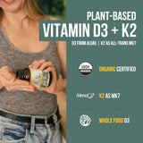 Organic Plant D3 + K2 | 5000 IU D3 + 120 mcg K2 (MK7) | Vegan, Whole Food, Enhanced Digestion | 60 Count