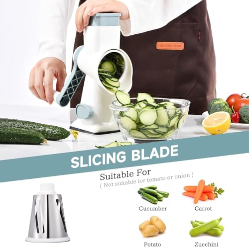 Tazweeq Rotary Cheese Grater & Mandolin Slicer - Stainless Steel (White)