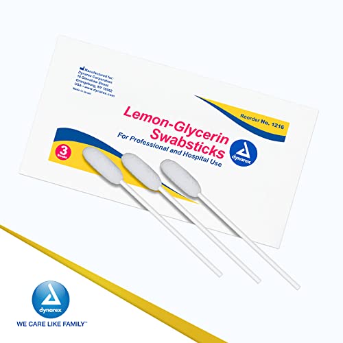 Dynarex Lemon-Glycerin Swabsticks – Pleasant Tasting Cotton Swabs for Dry Mouth Relief, 3 Swabs per Packet, 75 Swabs per Box