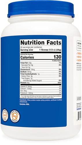 Nutricost Whey Protein Isolate (Unflavored) 2LBS - Pure Protein, No Additives, High Bioavailability