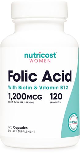 Nutricost Folic Acid for Women (Vitamin B9) 1200 mcg - with B12 and Biotin - 120 Capsules - Veggie Caps, Non-GMO & Gluten Free