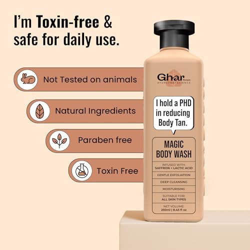 Ghar Soaps Magic De-Tan Body Wash - Exfoliating with Saffron, Lactic Acid & Niacinamide - 250ml
