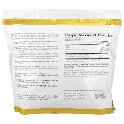 California Gold Nutrition CollagenUP® - Marine Collagen, HA & Vitamin C, Unflavored, 1 kg