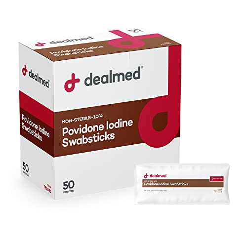 Dealmed Povidone Iodine 10% Antiseptic Swabsticks for Wound Care (50 Ct)