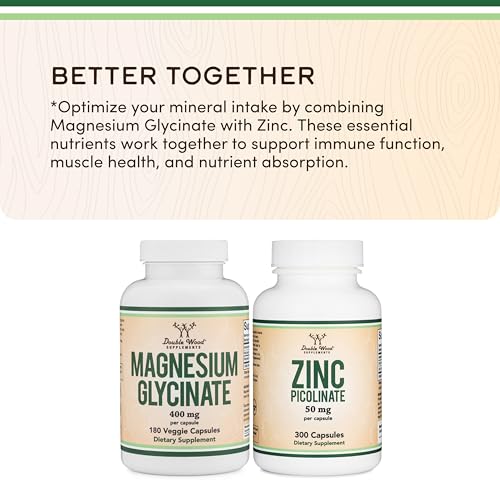 Double Wood Supplements Magnesium Glycinate 400mg - 180 Capsules - Vegan Safe, USA Made - High Absorption Formula