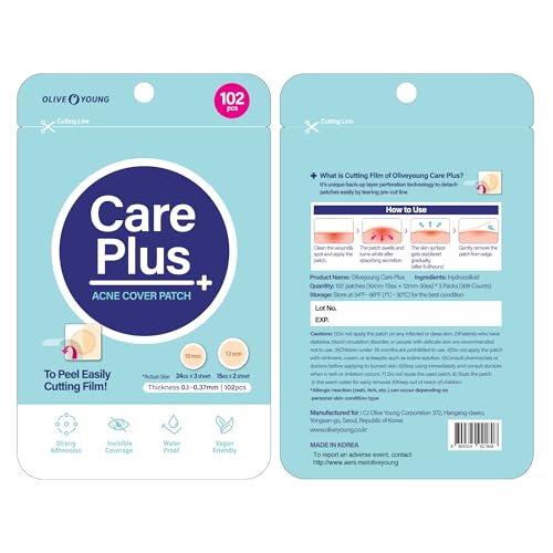 OLIVE YOUNG ROUND A’ROUND Care Plus Spot Patch 3 Pack | Hydrocolloid Acne Patches for Pimples & Blemishes (306 Count)