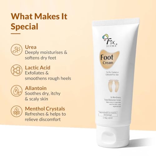Fixderma 5% Lactic Acid & 15% Urea Foot Cream - Moisturizes & Soothes Dry Cracked Feet - 150 ML
