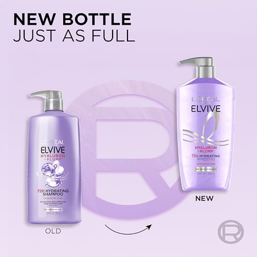 L’Oréal Paris Elvive Hyaluron Plump Shampoo and Conditioner Set for Dehydrated, Dry Hair, Hyaluronic Acid Hair Care Complex