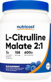 Nutricost L-Citrulline Malate 2:1 Powder (600g) Blue Raspberry Flavor - Pre-Workout Support & Nitric Oxide Booster