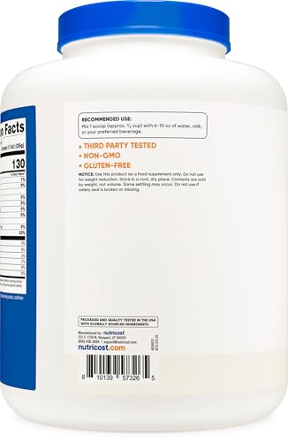 Nutricost Grass-Fed Whey Protein Isolate - Unflavored - rBGH Free - 5lb