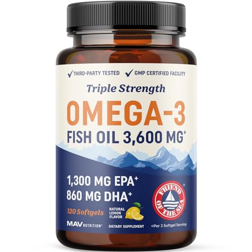 Triple Strength Omega 3 Fish Oil 3600mg - 1300mg EPA/860mg DHA (120 Softgels)