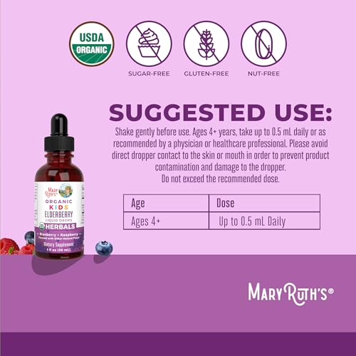 MaryRuth's USDA Organic Elderberry Liquid Drops for Kids | Immune Support | Vegan & Gluten-Free | 1oz