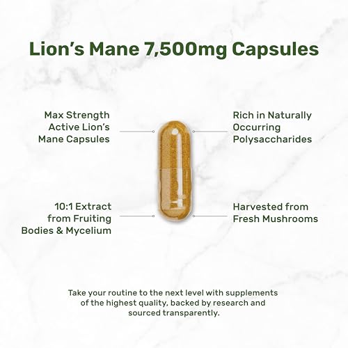 High-Potency Lion's Mane Mushroom Supplement 7,500mg - Brain Nootropic & Immune Booster