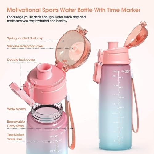 32oz Leak-Proof Sports Water Bottle with Time Marker & Straw - BPA-Free Hydration Bottle for Fitness & Outdoors