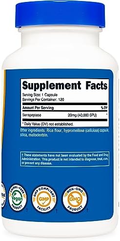 Nutricost Serrapeptase 40,000 SPU - 120 Vegetarian Capsules
