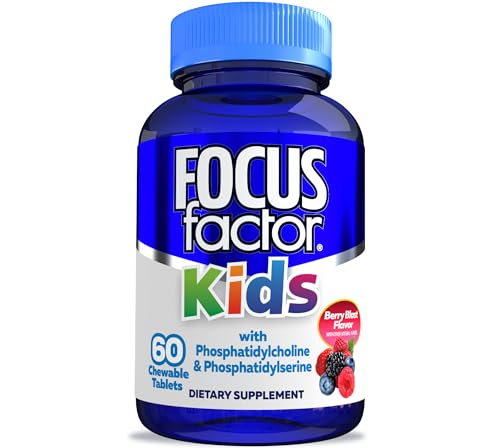 Focus Factor Kids Complete Daily Chewable Vitamins - Brain Function Support with B12, C, D3, 60 Count