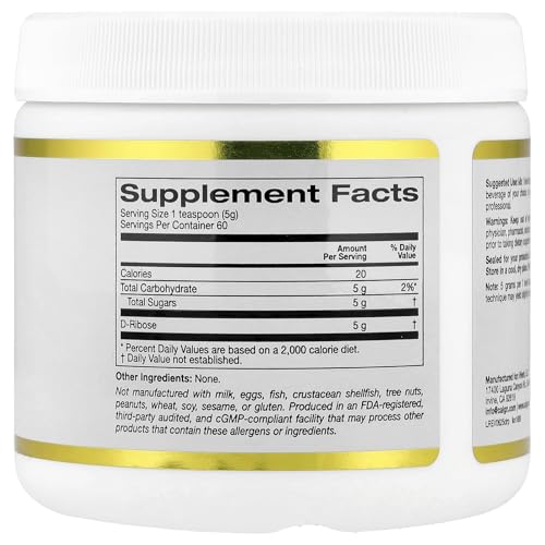 California Gold Nutrition D-Ribose Powder - Energy & Muscle Recovery - Unflavored 300g