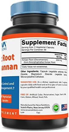 Nova Nutritions 2 Pack Konjac Root Glucomannan Capsules 2000 mg/Serving Veggie Caps 180 Count (Total 360 Capsules)