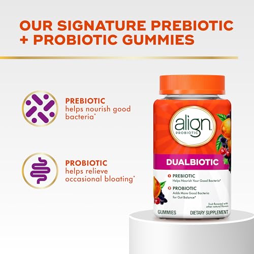 Align DualBiotic Prebiotic + Probiotic Gummies for Women & Men - Natural Fruit Flavors, 60 Count