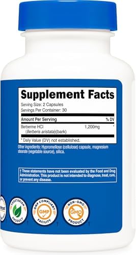 Nutricost Berberine HCl 600mg - 60 Vegetarian Capsules | Blood Sugar Support