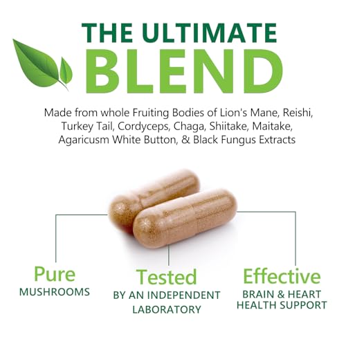 3X Strength Mushroom Complex - Lions Mane, Turkey Tail, Reishi, Cordyceps, Chaga & Maitake - 120 Capsules