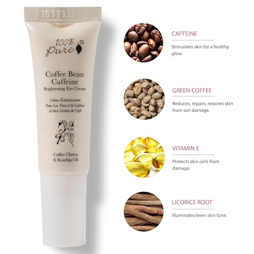 100% PURE Coffee Bean Caffeine Eye Cream – Hydrating Treatment for Dark Circles, Puffiness & Wrinkles with Green Tea & Vitamin E