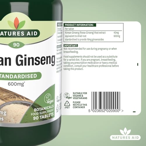 Nature's Aid Korean Ginseng 600mg Tablets, 90 Count