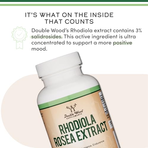 Rhodiola Rosea Supplement 500mg (120 Vegan Capsules) - Natural Stress Support by Double Wood