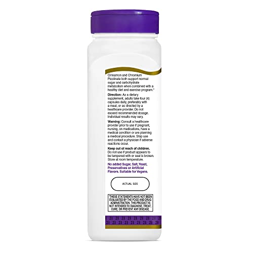 21st Century Cinnamon Plus Chromium Capsules, 2000mg, 120 Capsules