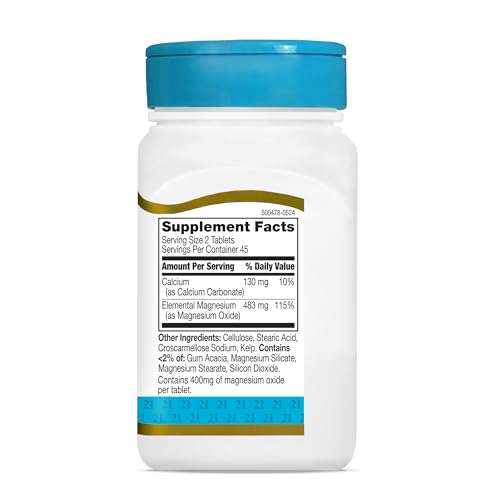21st Century MgO 400 mg - 90 Tablets | Magnesium Oxide Supplement