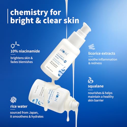 Plum 10% Niacinamide Face Serum - Blemish & Dark Spot Correcting Serum with Rice Water for Clear Bright Skin - Fragrance-Free Vegan Formula 30ml