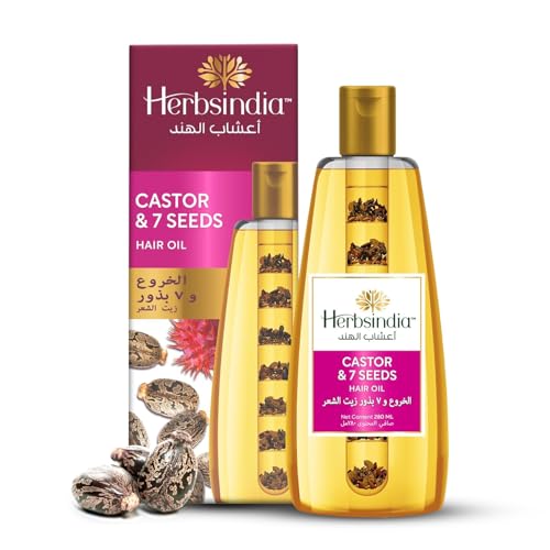 Herbsindia Castor & 7 Herbal Seeds Hair Oil - 280ml | Silicone & Paraben Free for Thicker Hair