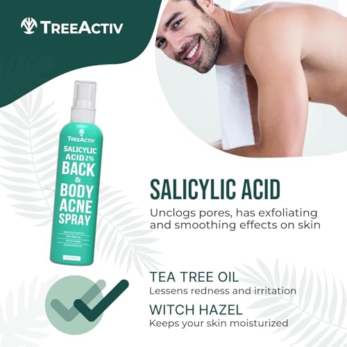 Body Acne Spray 2% Salicylic Acid with Aloe, Tea Tree, 4 oz, Back Acne Solution