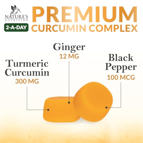 Turmeric Curcumin Gummies - 95% Curcuminoids with Black Pepper for Joint Support - Peach Flavor - 60 Count