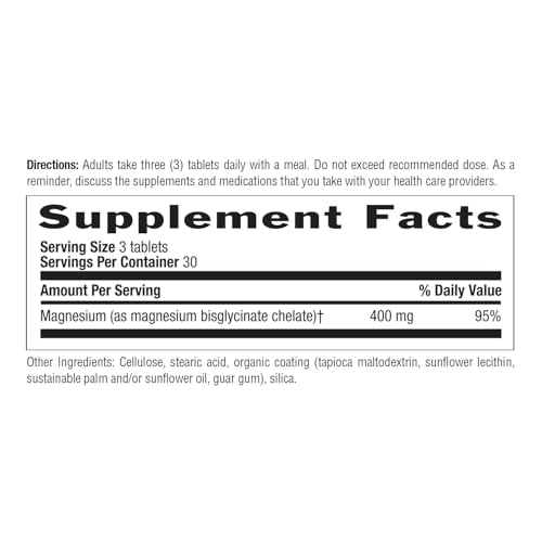 Country Life Chelated Magnesium Glycinate 400mg - 90 Tablets - Vegan & Gluten Free